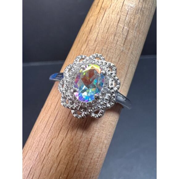 NEW Mercury Mystic topaz zircon celestial halo ring in sterling silver size 10 - Picture 1 of 16